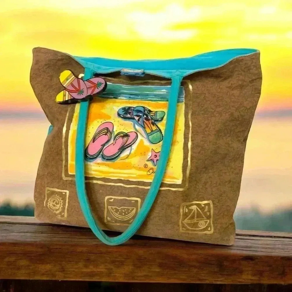 SUNNSAND Bright and Colourful Canvas Beach Bag 18” wide by 14” long
